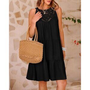 Bohemian Lace Crochet Ruffled Stitching Sundress Mini Dress